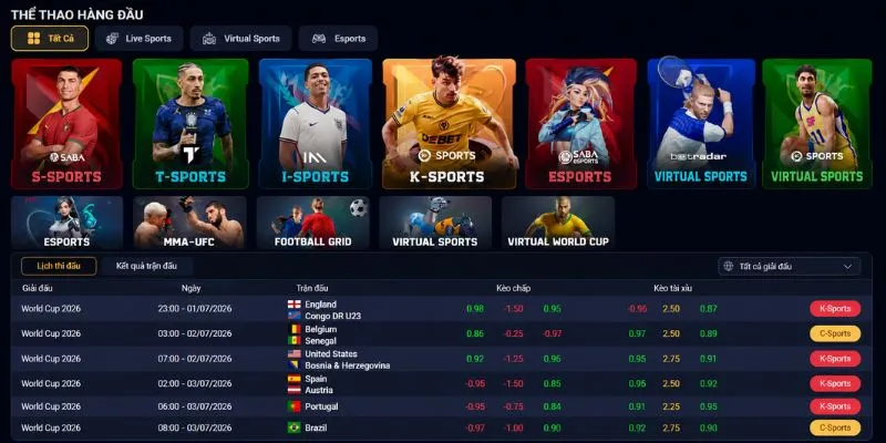 77BET cung cấp cá cược thể thao với nhiều môn thi đấu và hệ thống kèo được cập nhật liên tụ