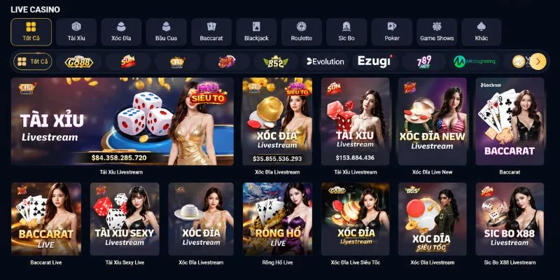 77BET cung cấp live casino với Baccarat, Blackjack, Roulette và dealer phát trực tiếp